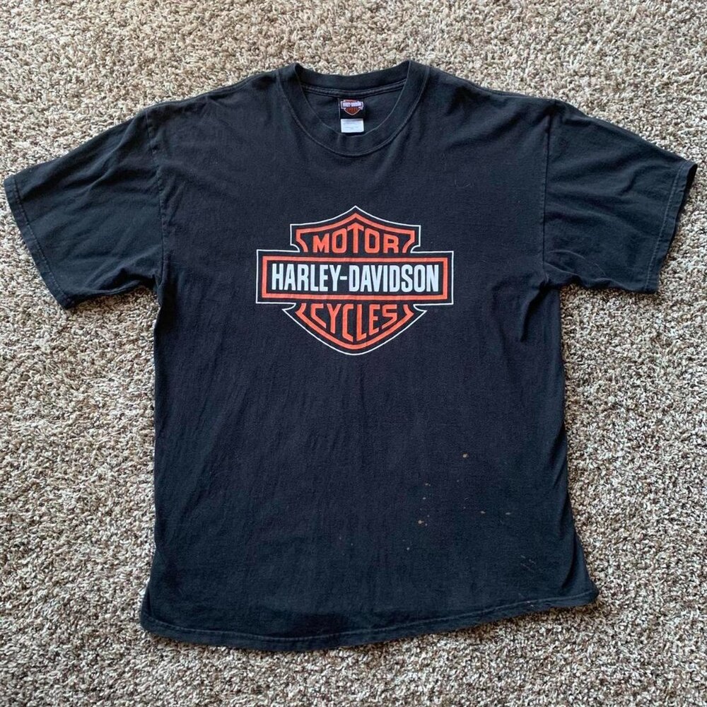 Harley Davidson Men's Black and Orange T-shirt